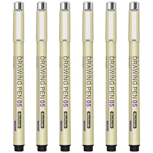 KOUSICOO Muchcute 05 Fine Point Writing Pens 6 Black 045mm Thin Micron Pen 05 No Bleed Bible Journaling Study Supplies Annotation Smooth Waterproof Micro Line Needle Tip Fineliner Gel Felt Ink Markers Stuff - Image 1