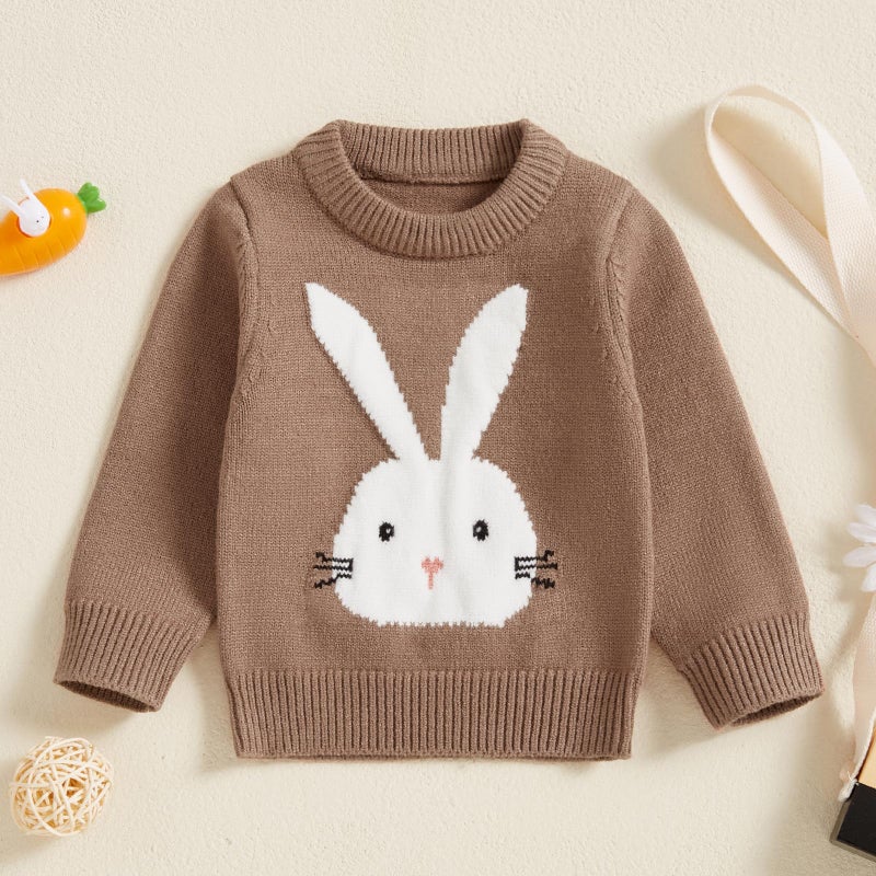 KMBANGI Baby Boy Girl Easter Sweater Toddler Baby Bunny Knitted Sweatshirt Cable Knitwear Warm Pullovers Top Spring Fall 0-3Y (Brown, 12-18 Months) - Image 2