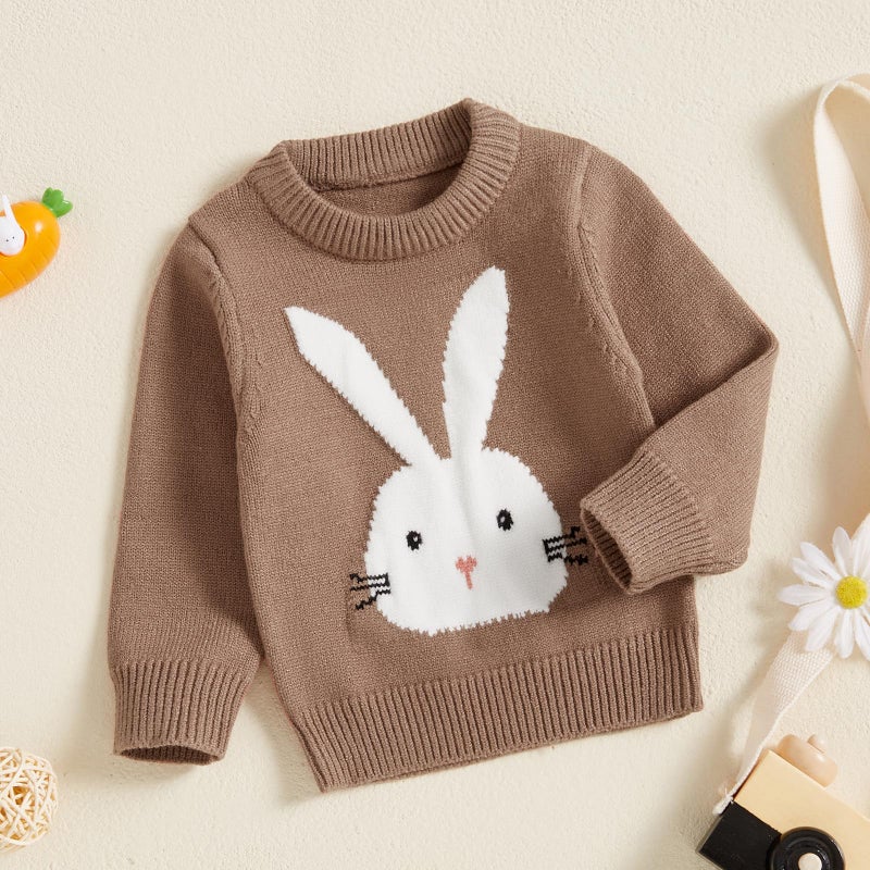 KMBANGI Baby Boy Girl Easter Sweater Toddler Baby Bunny Knitted Sweatshirt Cable Knitwear Warm Pullovers Top Spring Fall 0-3Y (Brown, 12-18 Months) - Image 3