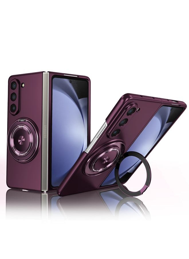 HuHa Case Cover For Samsung Galaxy Z Fold3 5G 360 Degree Rotating Holder MagSafe PC Full Coverage Shockproof Phone Case Purple 