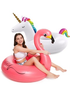Jasonwell Inflatable Unicorn Flamingo Pool Floats Jasonwell 2 Pack Pool Floaties Inflatables Rafts For Swimming Pool Tubes For Floating Lake Beach Floaty Swim Rings Pool Party Toys For Adults Kids  - Image 1