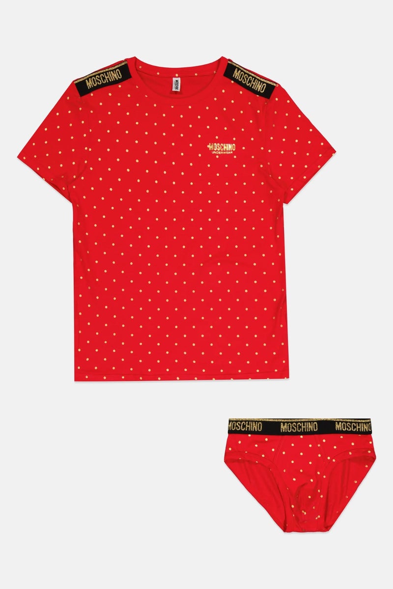 MOSCHINO Men 2 Pcs Polka Dots Short Sleeves Sleepwear T-Shirt With Brief, Multicolor - Image 3