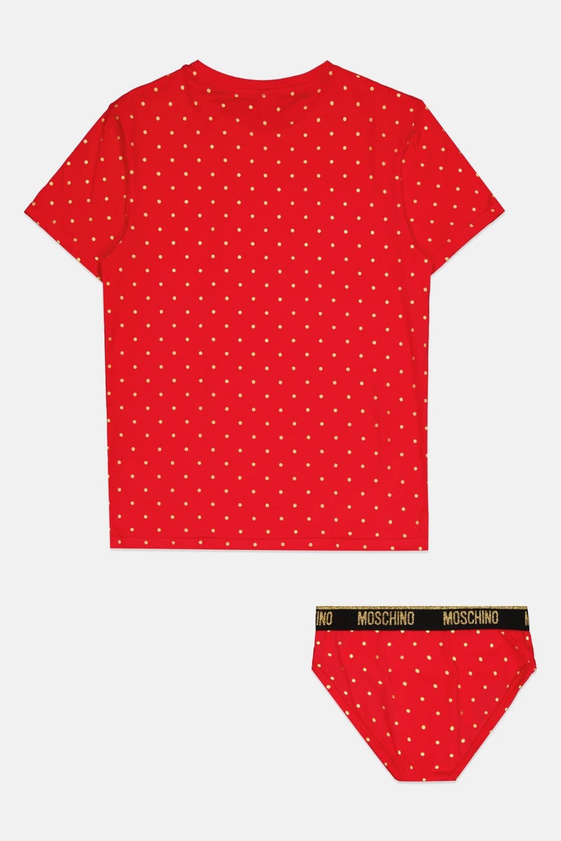 MOSCHINO Men 2 Pcs Polka Dots Short Sleeves Sleepwear T-Shirt With Brief, Multicolor - Image 2
