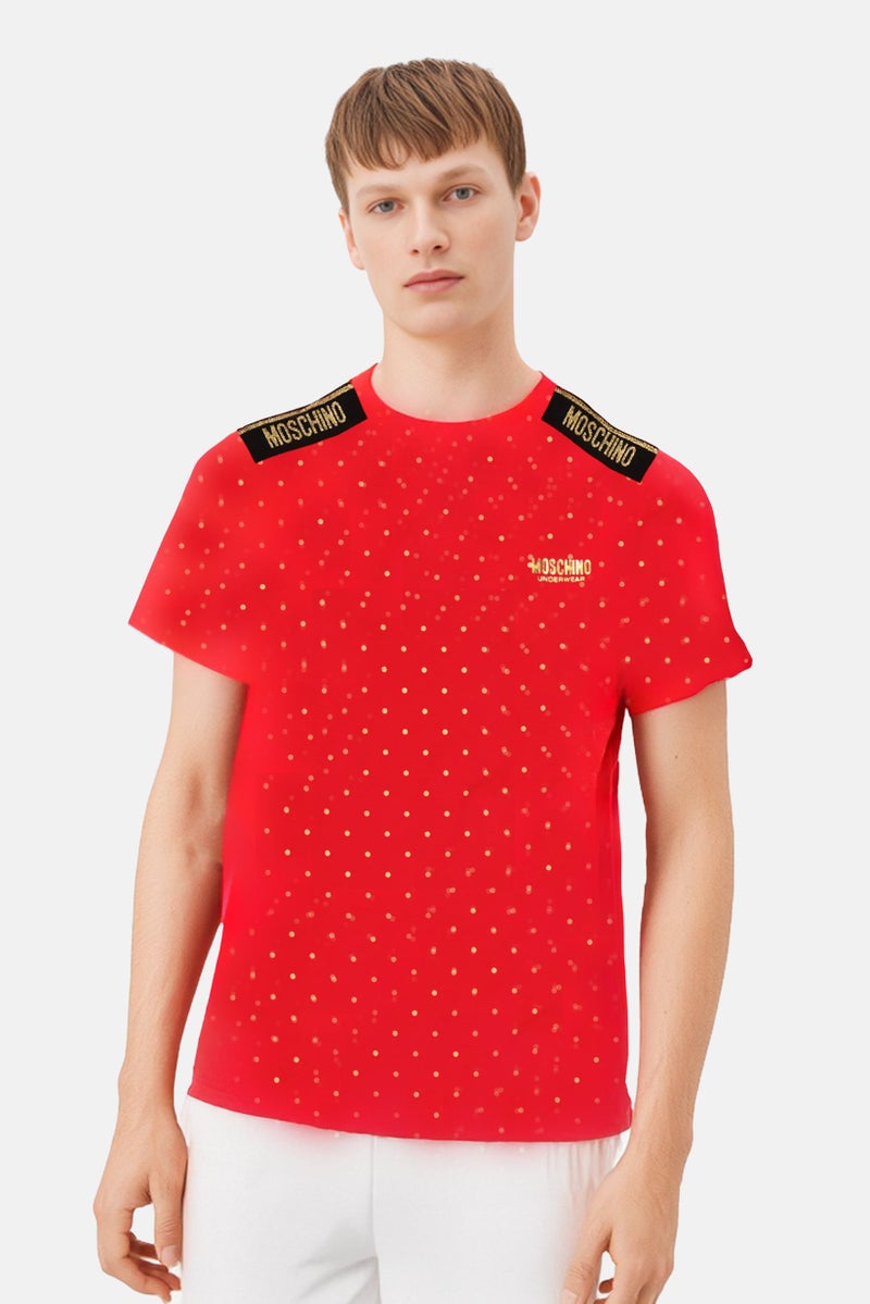 MOSCHINO Men 2 Pcs Polka Dots Short Sleeves Sleepwear T-Shirt With Brief, Multicolor - Image 1