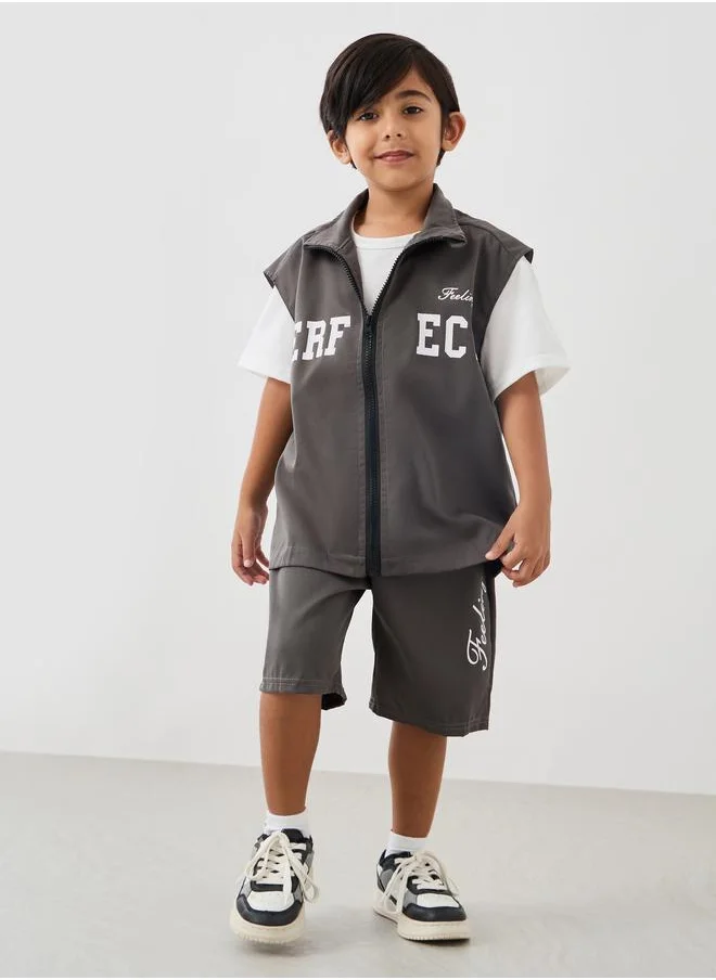 ستايلي Styli Short Sleeve T-Shirt with Zipped Jacket and Shorts Set