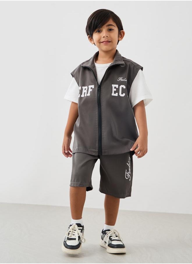 Styli Styli Short Sleeve T-Shirt with Zipped Jacket and Shorts Set  - Image 2