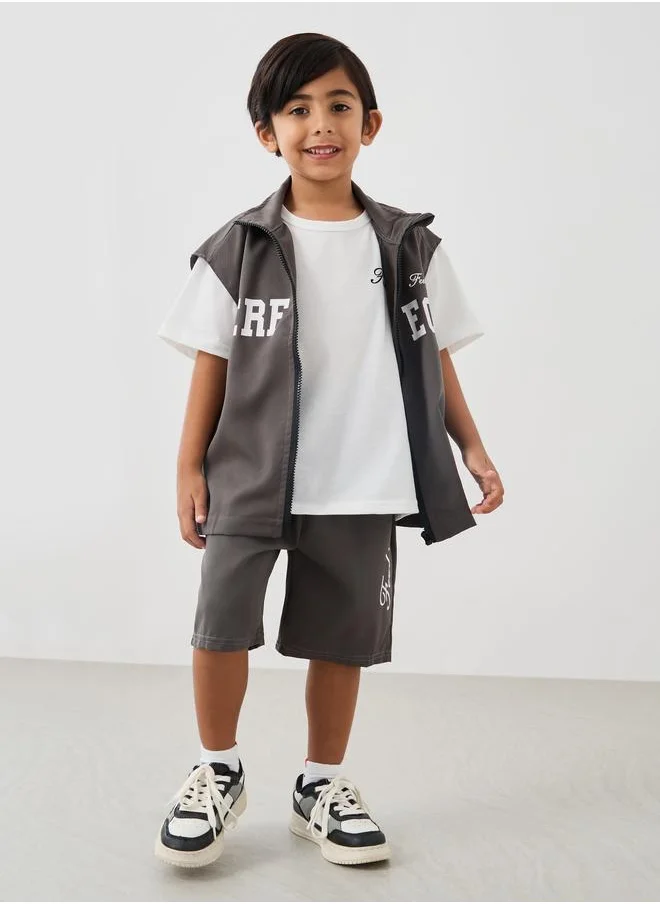 ستايلي Styli Short Sleeve T-Shirt with Zipped Jacket and Shorts Set