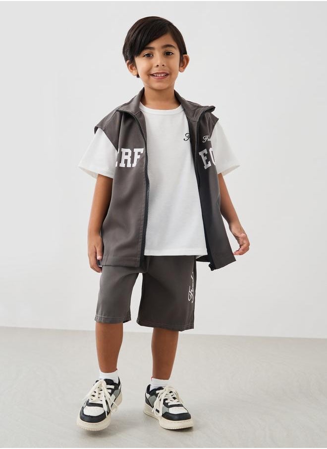 Styli Styli Short Sleeve T-Shirt with Zipped Jacket and Shorts Set  - Image 1