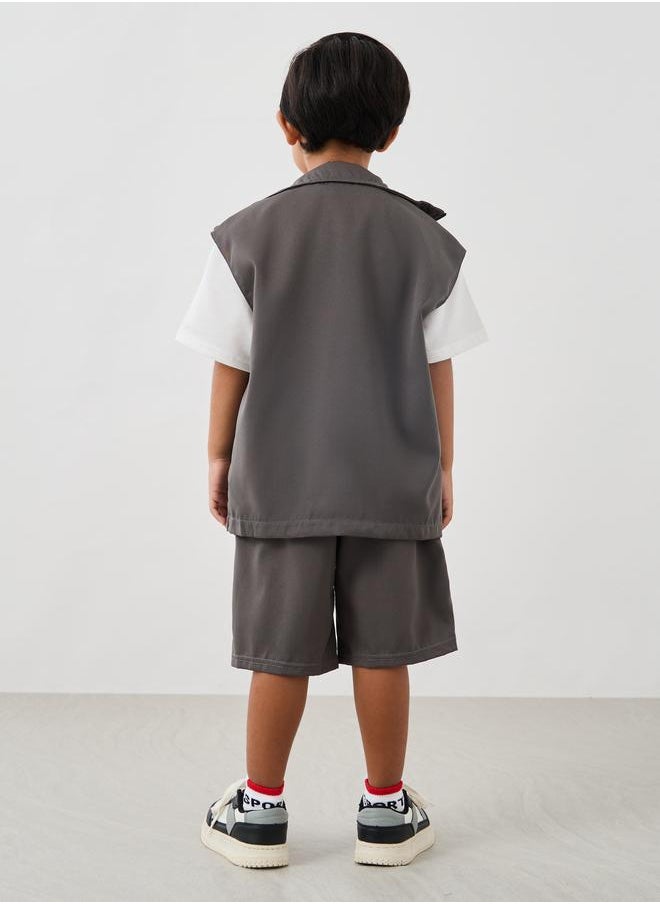 Styli Styli Short Sleeve T-Shirt with Zipped Jacket and Shorts Set  - Image 5
