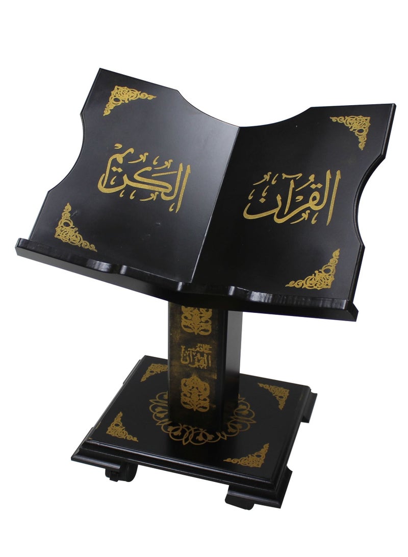REBENUO HOLY QURAN STAND MEDIUM. Setting on the Ground Holy Quran Holder, Equipped With Wheels, Black With Gold Colour Islamic Designs, Easy Assembly and Installation, Black - Image 1