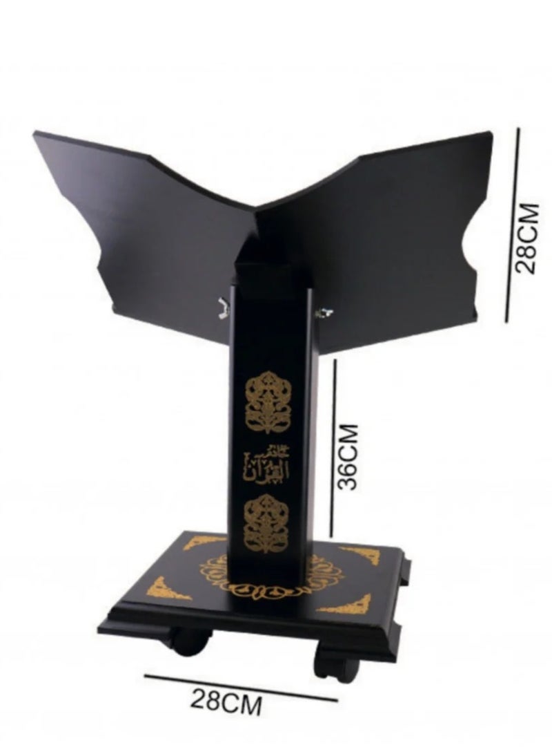 REBENUO HOLY QURAN STAND MEDIUM. Setting on the Ground Holy Quran Holder, Equipped With Wheels, Black With Gold Colour Islamic Designs, Easy Assembly and Installation, Black - Image 2