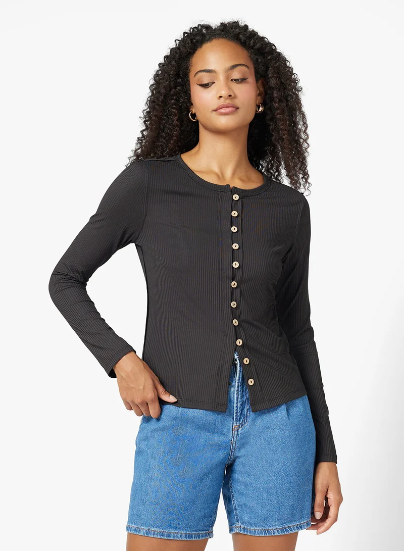 جينجر Light Knit Button Up Fitted Cardigan