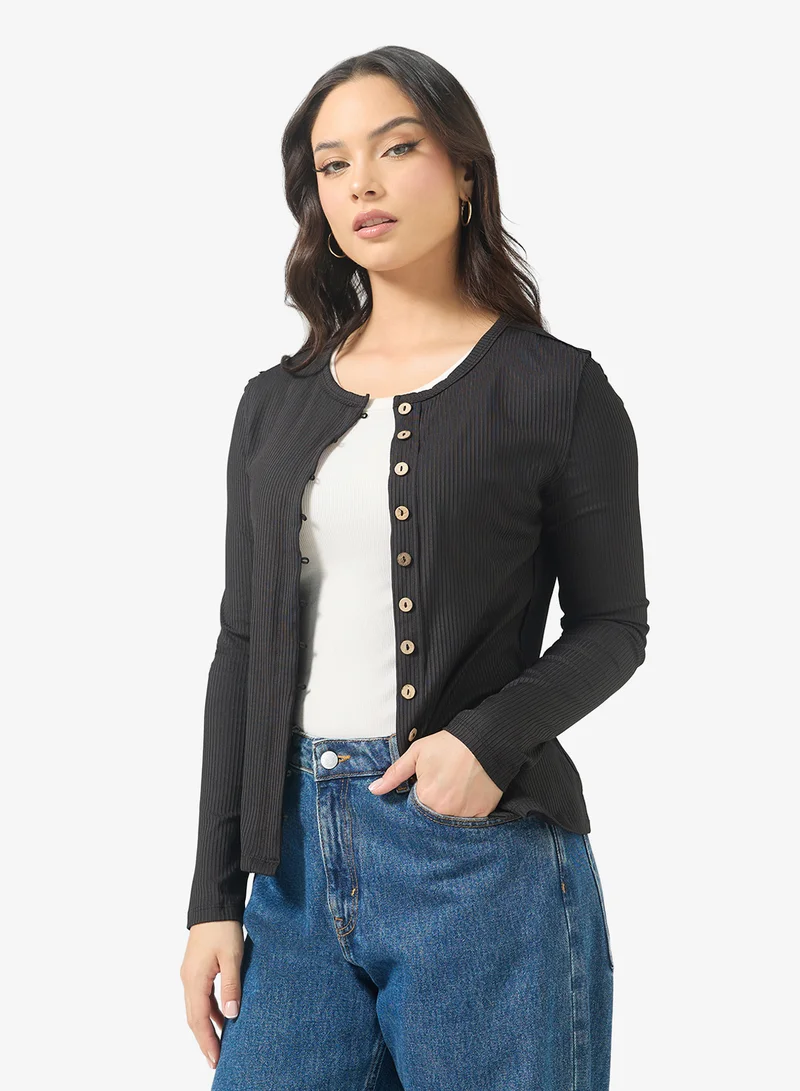 Ginger Light Knit Button Up Fitted Cardigan