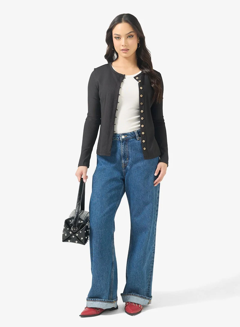 Ginger Light Knit Button Up Fitted Cardigan