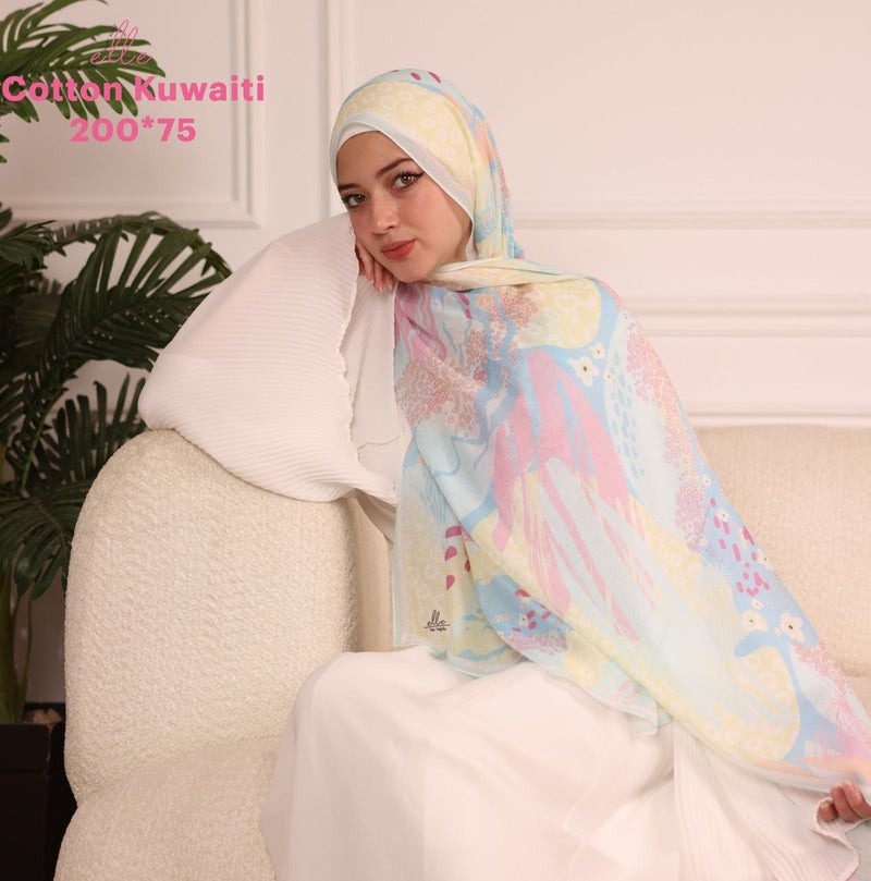 طرحة وشاح حجاب إسلامي قطن كويتي فاخر للنساء – للمناسبات والاستخدام اليومي – مقاس 200 × 75 سم
