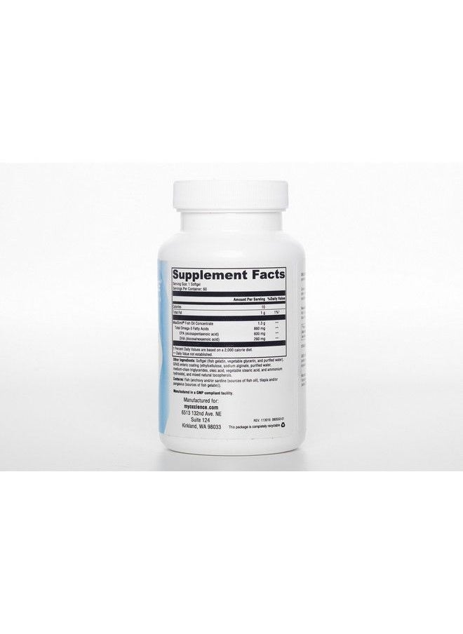 MYOXCIENCE - Monosorb 1300 ; Extra Strength Fish Oil ; 600 Mg Epa ; 260 Mg Dha ; Monoglyceride Form ; Ifos Certified ; Enteric Coated ; Small 60 Caps - Image 1