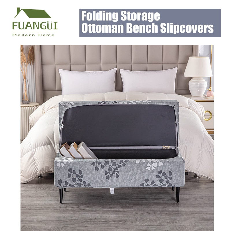 FUANGUI Ottoman Cover Stretch Storage Ottoman Bench Slipcover Printed Folding Storage Bench Ottoman Cover Footrest Stool Slipcover Footstool Protector Cover with Elastic Bottom, Large - Image 5