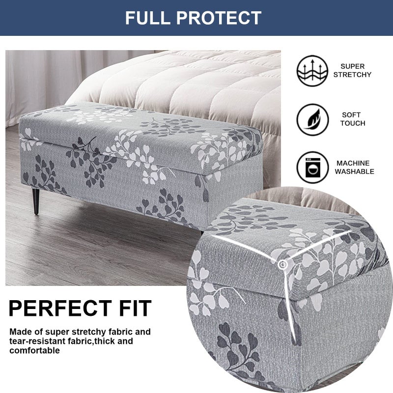 FUANGUI Ottoman Cover Stretch Storage Ottoman Bench Slipcover Printed Folding Storage Bench Ottoman Cover Footrest Stool Slipcover Footstool Protector Cover with Elastic Bottom, Large - Image 4