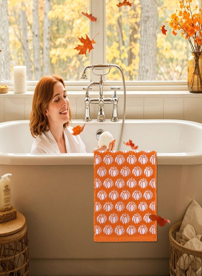 وولاين منشفتان يدويتان من والين بتصميم يقطين الخريف، قطن برتقالي، مناسبة لعيد الشكر، هدية مثالية للخريف، ماصة وناعمة، مثالية لتزيين المطبخ في العطلات، للتجفيف والتنظيف والطبخ، 29.5 × 13.4 بوصة - Image 5