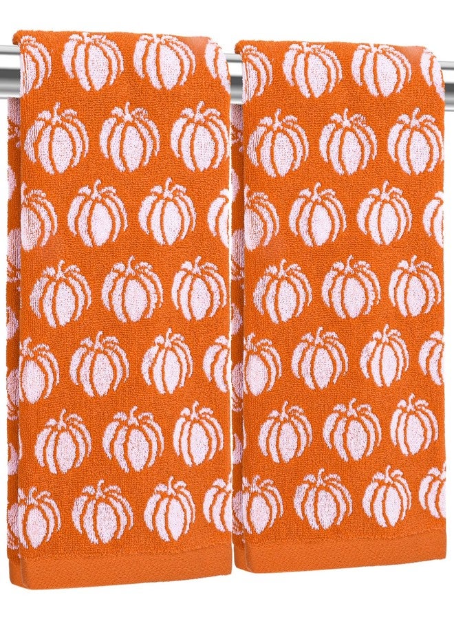 وولاين منشفتان يدويتان من والين بتصميم يقطين الخريف، قطن برتقالي، مناسبة لعيد الشكر، هدية مثالية للخريف، ماصة وناعمة، مثالية لتزيين المطبخ في العطلات، للتجفيف والتنظيف والطبخ، 29.5 × 13.4 بوصة - Image 1