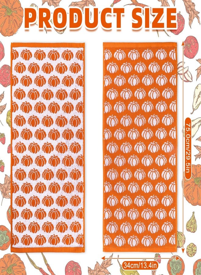 وولاين منشفتان يدويتان من والين بتصميم يقطين الخريف، قطن برتقالي، مناسبة لعيد الشكر، هدية مثالية للخريف، ماصة وناعمة، مثالية لتزيين المطبخ في العطلات، للتجفيف والتنظيف والطبخ، 29.5 × 13.4 بوصة - Image 2