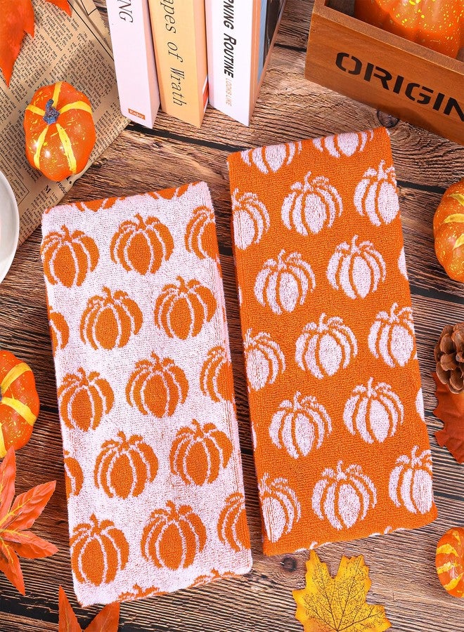 وولاين منشفتان يدويتان من والين بتصميم يقطين الخريف، قطن برتقالي، مناسبة لعيد الشكر، هدية مثالية للخريف، ماصة وناعمة، مثالية لتزيين المطبخ في العطلات، للتجفيف والتنظيف والطبخ، 29.5 × 13.4 بوصة - Image 4