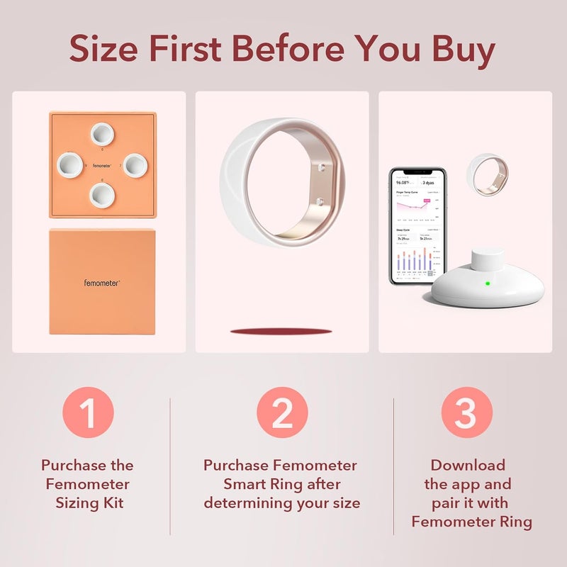 femometer Ring for Fertility and Ovulation Tracking  Size First Sizing Kit  App AutoSync  Period  BBT Tracker  Sleep Analysis for Women  Rechargeable  Waterproof Size9 - Image 2