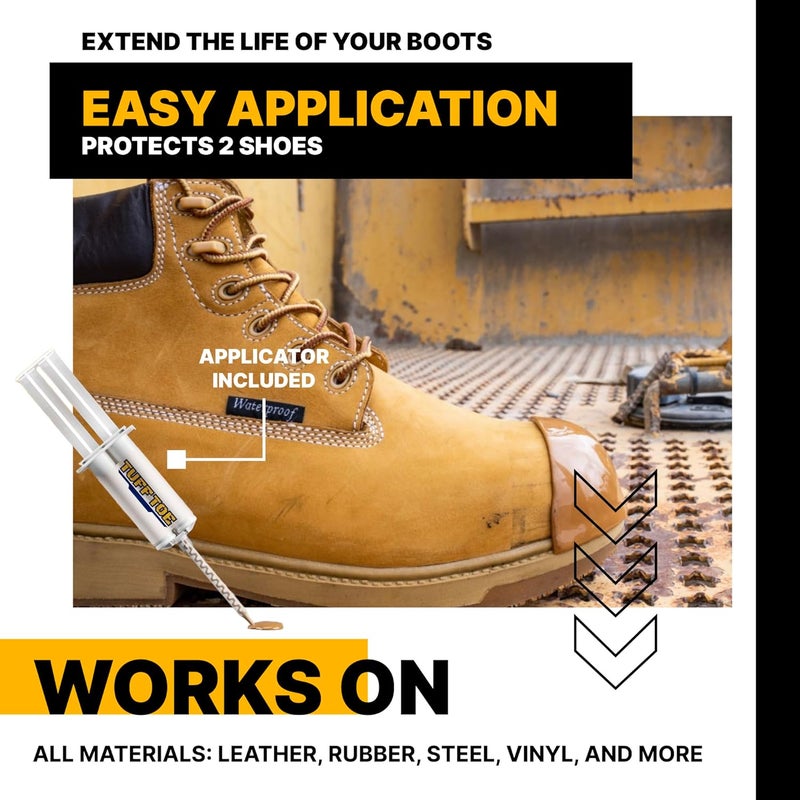 Tuff Toe Boot Toe Protector V2 Adhesive, Extra Strong Shoe Glue Toe Protectors for Shoes and Work Boots - Waterproof, Heat Resistant, Heavy Duty Protective Layer and Shoe Repair Kit - Covers 2 Shoes, Color Tan - Image 3