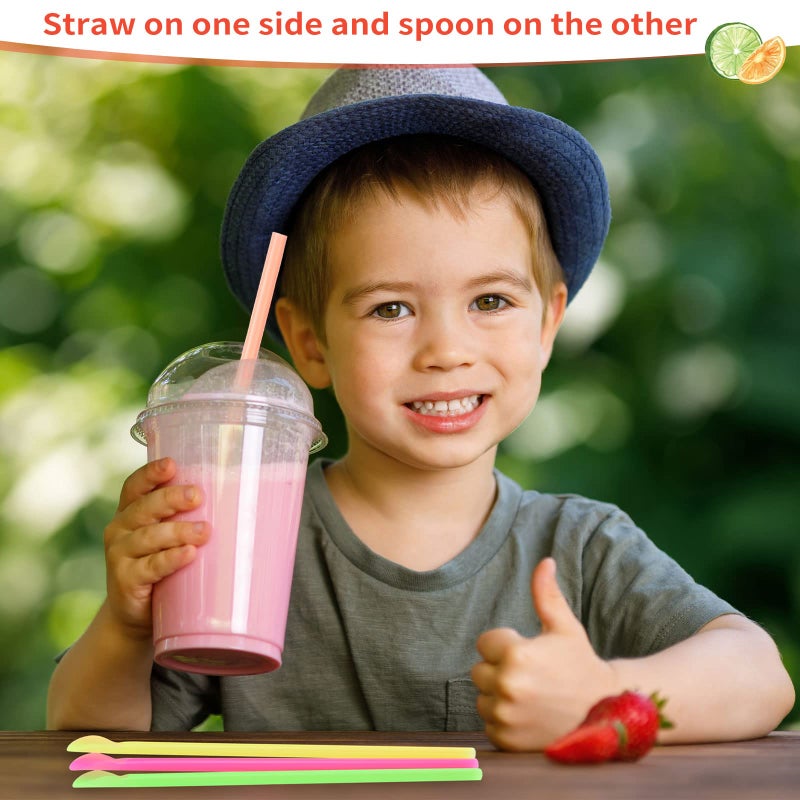 Eaasty 200 Pcs Snow Cone Spoon Straws  Flexible Plastic Flexible Disposable Drinking Straws  Disposable Plastic Sip Stir Sticks (Yellow Green Orange Rose Red) - Image 4