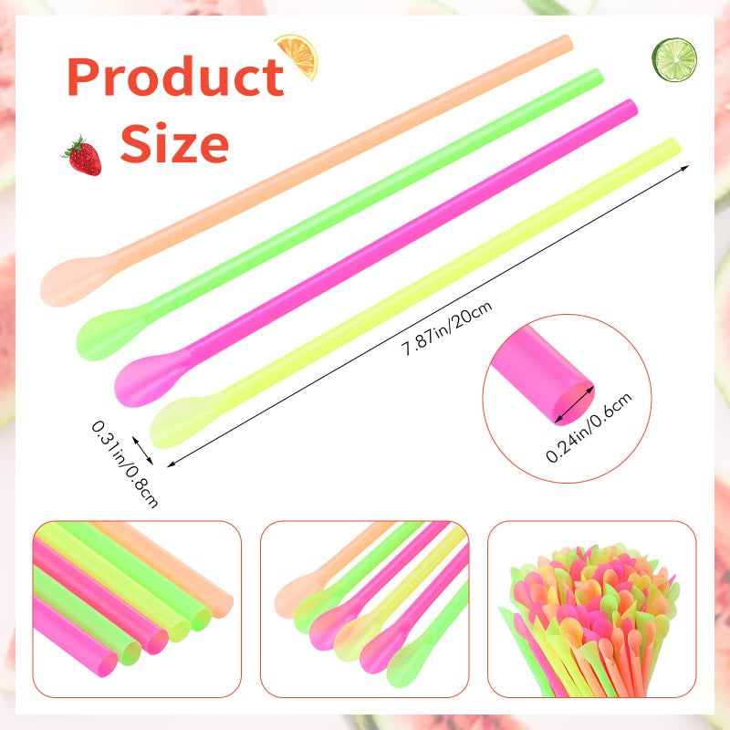 Eaasty 200 Pcs Snow Cone Spoon Straws  Flexible Plastic Flexible Disposable Drinking Straws  Disposable Plastic Sip Stir Sticks (Yellow Green Orange Rose Red) - Image 2