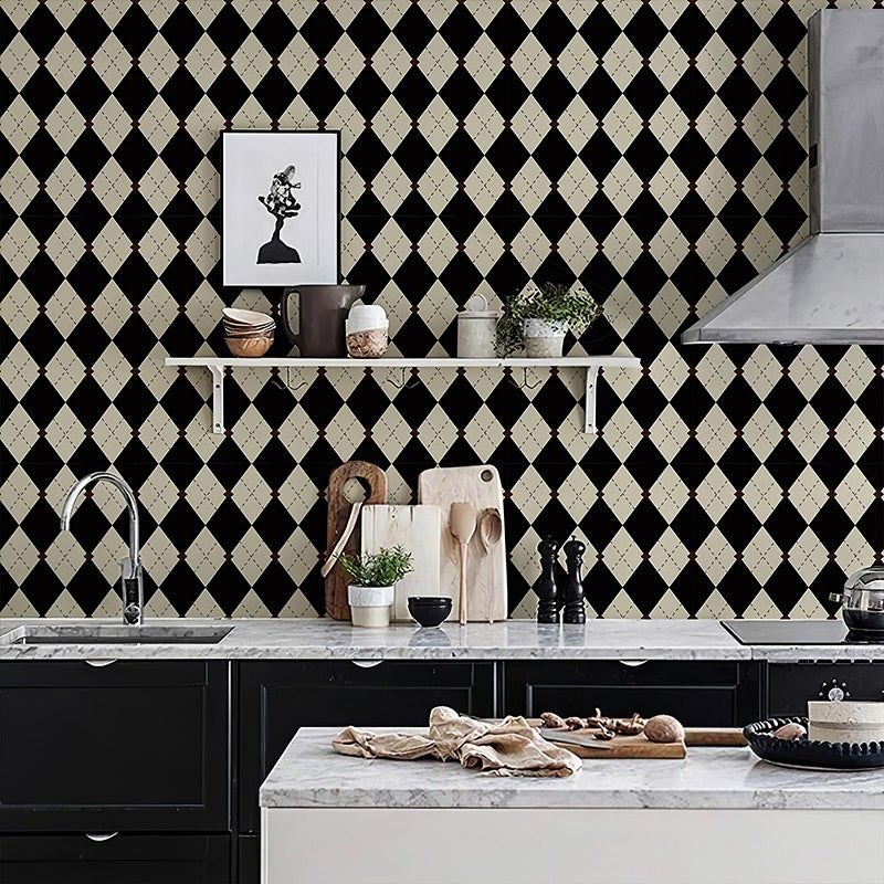 Simon&Siff Retro Checkered Peel and Stick Wallpaper Black and White Wallpaper 17.3"x480" Vintage Plaid British Geometric Wall Paper for Bathroom Kitchen Cabinet Contact Paper - Image 3