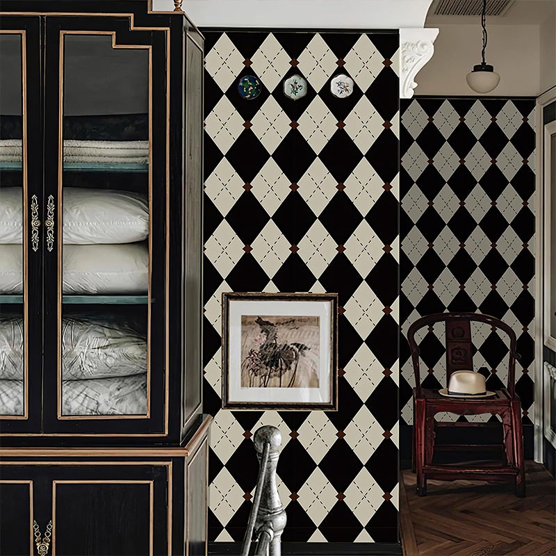 Simon&Siff Retro Checkered Peel and Stick Wallpaper Black and White Wallpaper 17.3"x480" Vintage Plaid British Geometric Wall Paper for Bathroom Kitchen Cabinet Contact Paper - Image 5