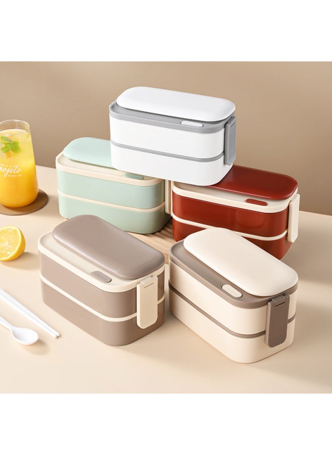 Generic - 304 Stainless Steel Lunch Box Japanese Double Layer High Color Value Work Separated Lunch Box Microwave Heating Student Lunch Box-Specification:Green-Colour:Pp Plastic Liner - Image 1