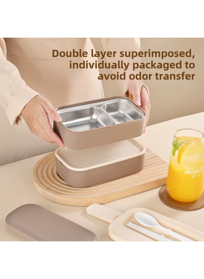 Generic - 304 Stainless Steel Lunch Box Japanese Double Layer High Color Value Work Separated Lunch Box Microwave Heating Student Lunch Box-Specification:Green-Colour:Pp Plastic Liner - Image 1
