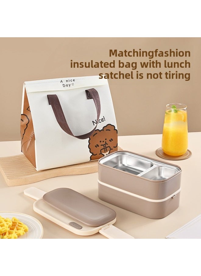 Generic - 304 Stainless Steel Lunch Box Japanese Double Layer High Color Value Work Separated Lunch Box Microwave Heating Student Lunch Box-Specification:Green-Colour:Pp Plastic Liner - Image 1