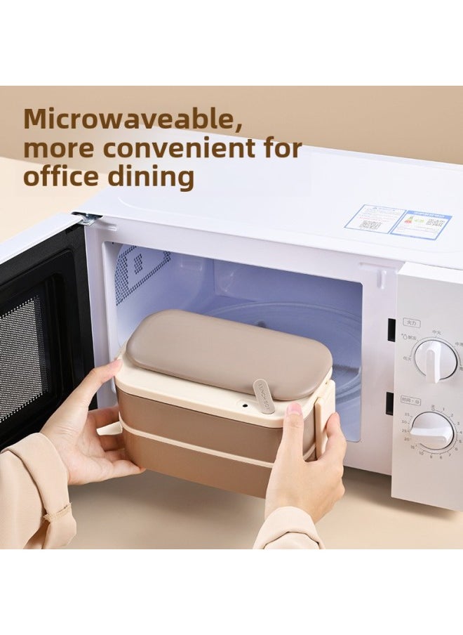 Generic - 304 Stainless Steel Lunch Box Japanese Double Layer High Color Value Work Separated Lunch Box Microwave Heating Student Lunch Box-Specification:Green-Colour:Pp Plastic Liner - Image 1