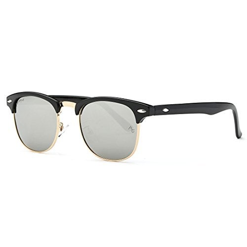 AEVOGUE Polarized Sunglasses For Women And Men Semi Rimless Frame Retro Sun Glasses AE0369 (Black&Silver) - Image 1
