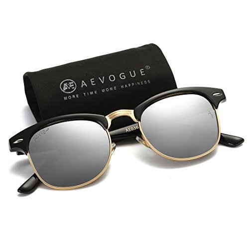 AEVOGUE Polarized Sunglasses For Women And Men Semi Rimless Frame Retro Sun Glasses AE0369 (Black&Silver) - Image 2