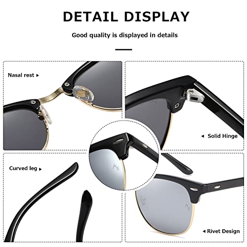 AEVOGUE Polarized Sunglasses For Women And Men Semi Rimless Frame Retro Sun Glasses AE0369 (Black&Silver) - Image 5