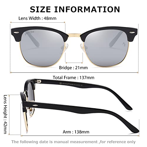 AEVOGUE Polarized Sunglasses For Women And Men Semi Rimless Frame Retro Sun Glasses AE0369 (Black&Silver) - Image 4