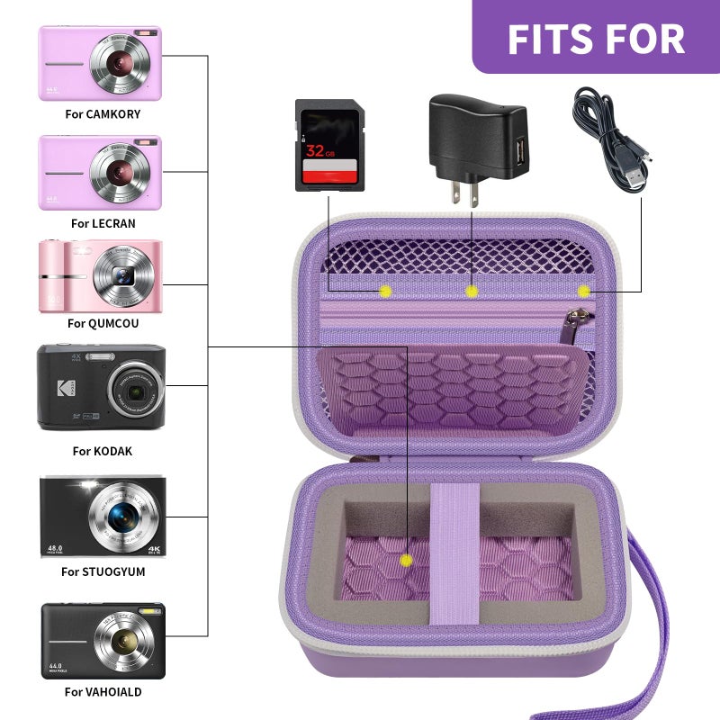 Comecase Carrying & Protective Case for Digital Camera, AbergBest 21 Mega Pixels 2.7" LCD Rechargeable HD/Kodak Pixpro/Canon PowerShot ELPH 180/190 / Sony DSCW800 / DSCW830 Cameras for Travel - Purple - Image 2
