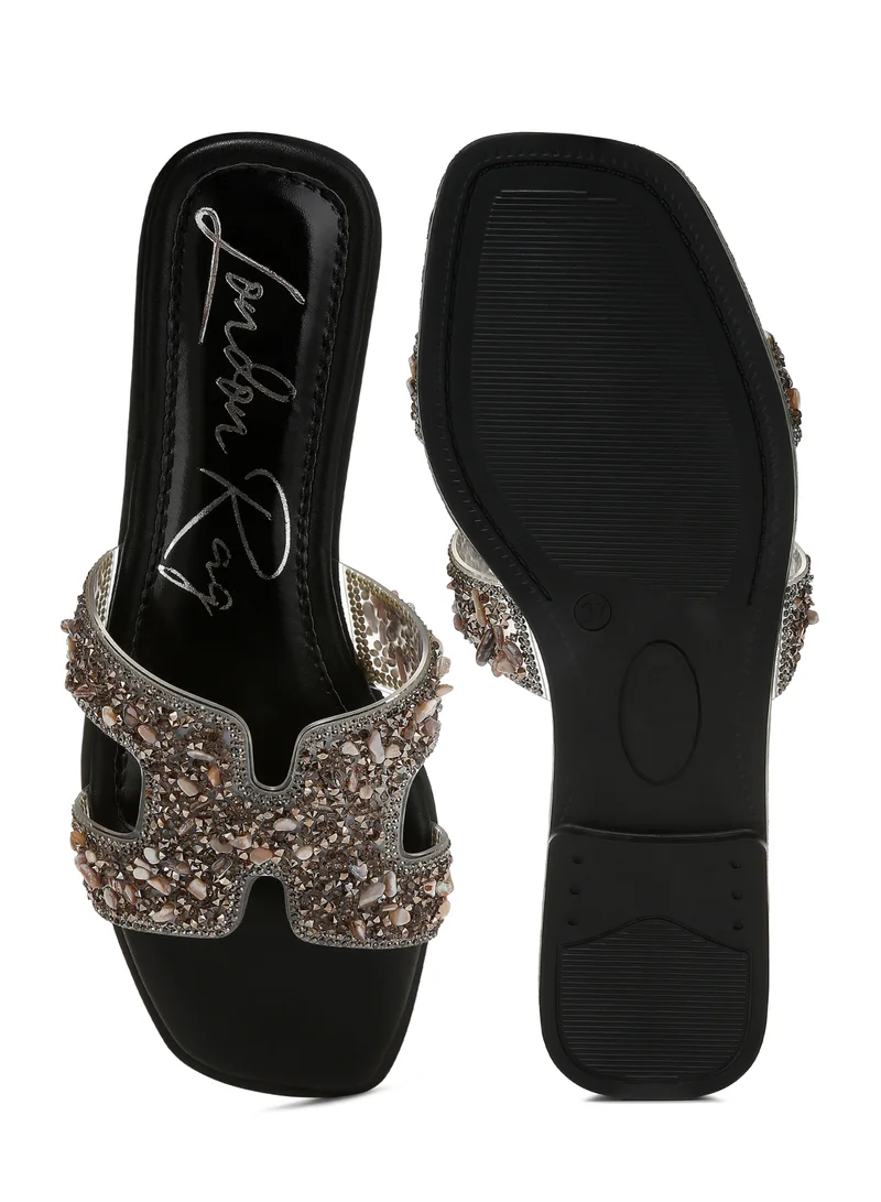 London Rag Black Rhinestone Detail Cut-Out Flats