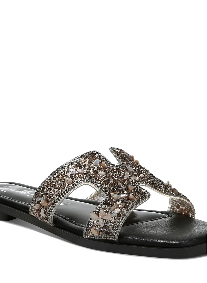 London Rag Black Rhinestone Detail Cut-Out Flats