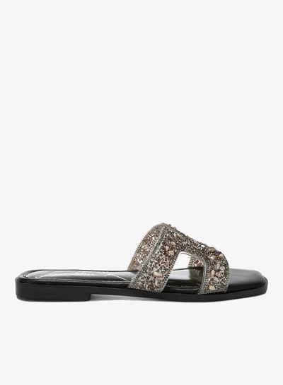London Rag Black Rhinestone Detail Cut-Out Flats