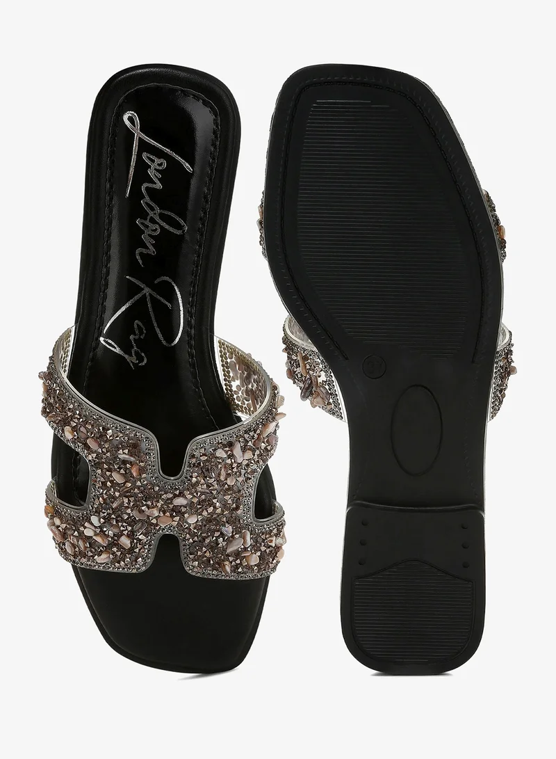 London Rag Black Rhinestone Detail Cut-Out Flats