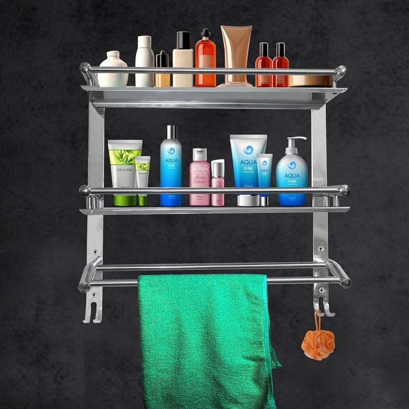 Stainless Steel Double Layer Chrome Finish Multipurpose Wall Mount Bath Kitchen Bathroom Accessories Rack Shelf, Silver  - Image 3