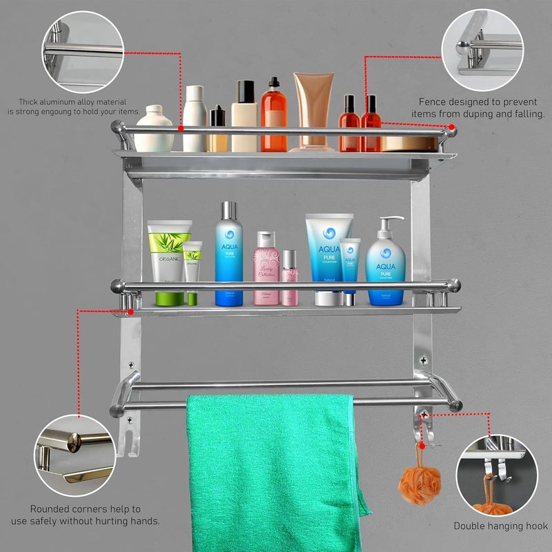 Stainless Steel Double Layer Chrome Finish Multipurpose Wall Mount Bath Kitchen Bathroom Accessories Rack Shelf, Silver  - Image 4