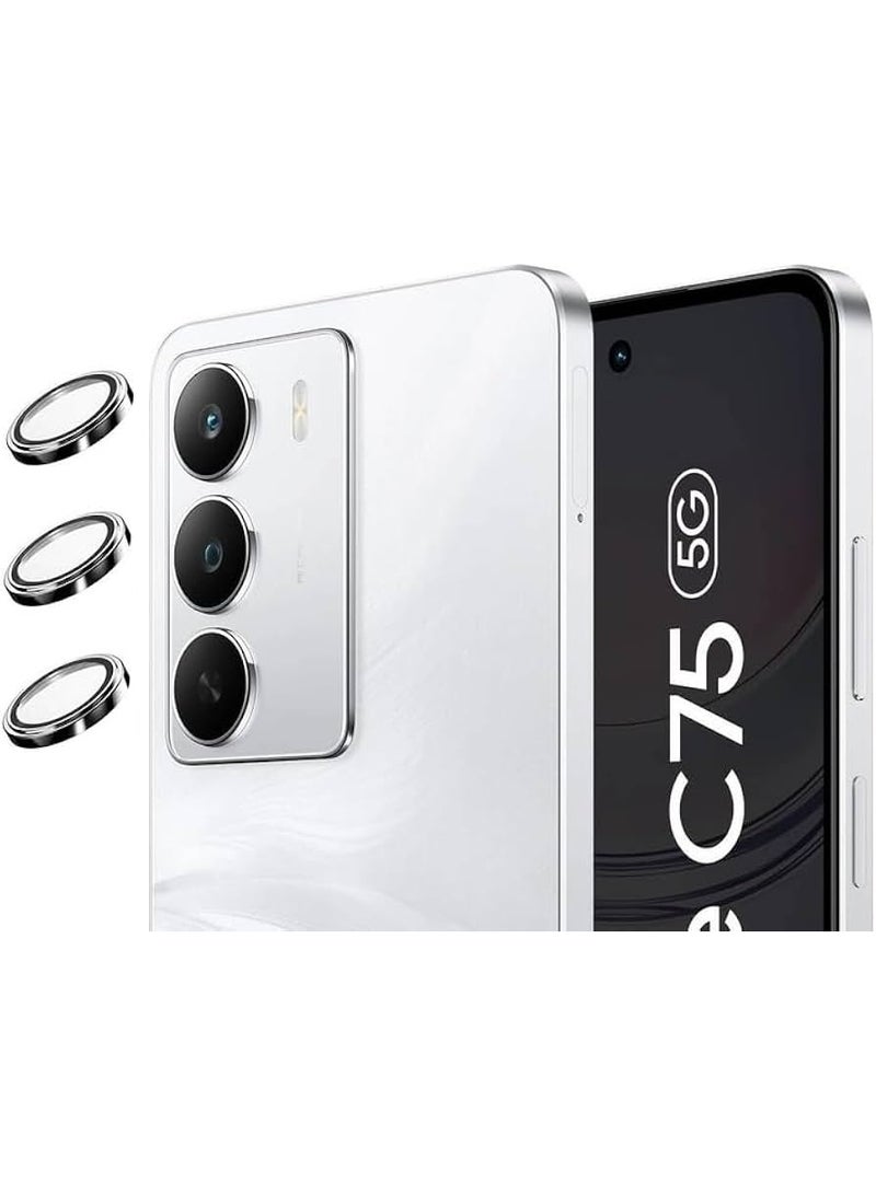 Glass Camera Lens Frame Protector Compatible For Realme C75 - Black - Image 2