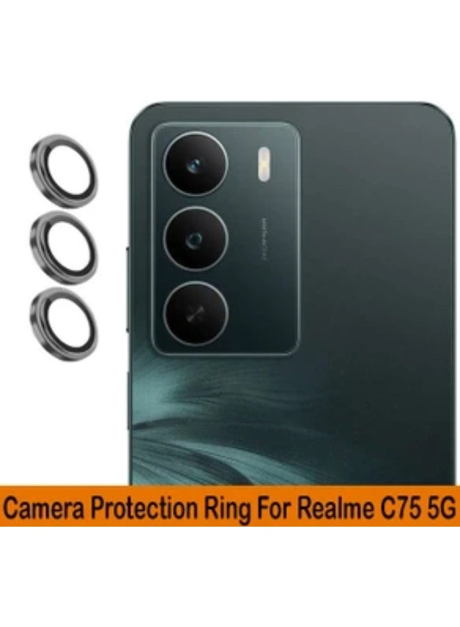 Glass Camera Lens Frame Protector Compatible For Realme C75 - Black - Image 3