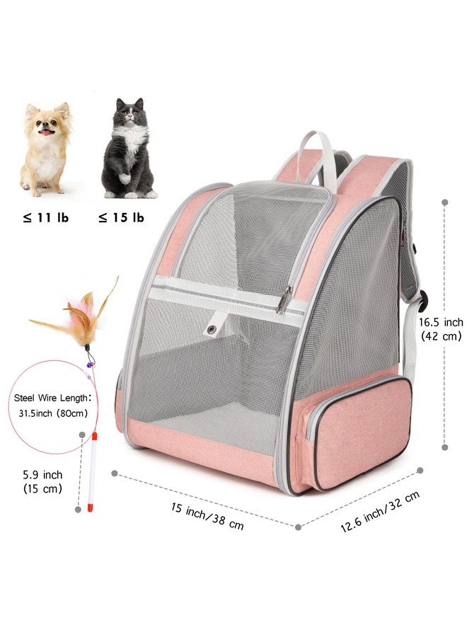 SSAWcasa Cat Backpack Carrier, Large Pet Backpack with Kitten Wand Feather Toy for Medium Small Dog Cat Puppy Kitty Bunny up to 15lbs, Ventilated Mesh Dog Travel Carrier for Hiking Walking Outdoor Use (Pink) - Image 5